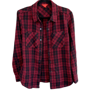 Joe Fresh XS Deep Red and Black Plaid Snap Button Shirt